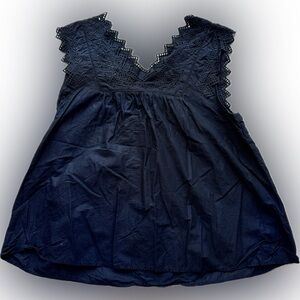 J. Crew Midnight Blue Lace Trim Top